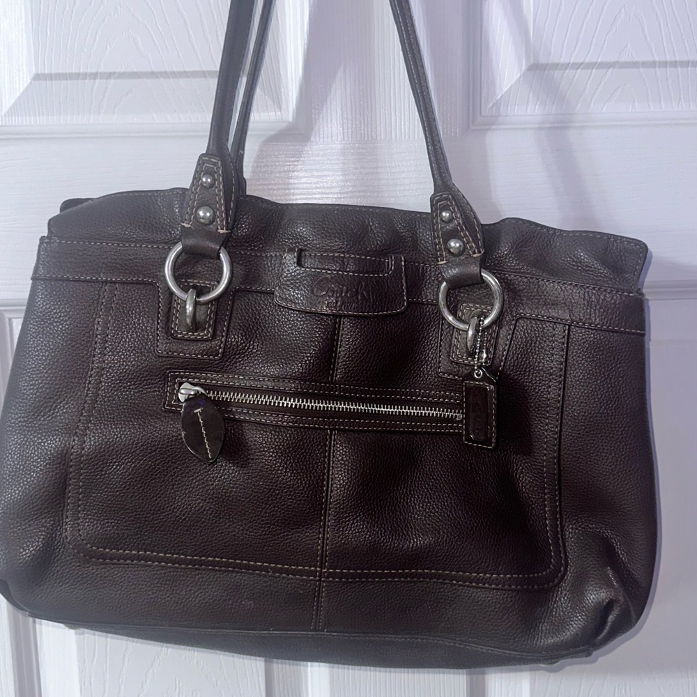 Coach Chocolate Leather Tote with Silver Accents